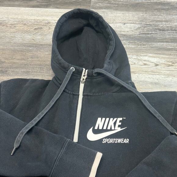 Nike Sportswear Club Fleece Black Womens XS 1/4 Zip Big Swoosh Spellout Hoodie - Picture 3 of 12